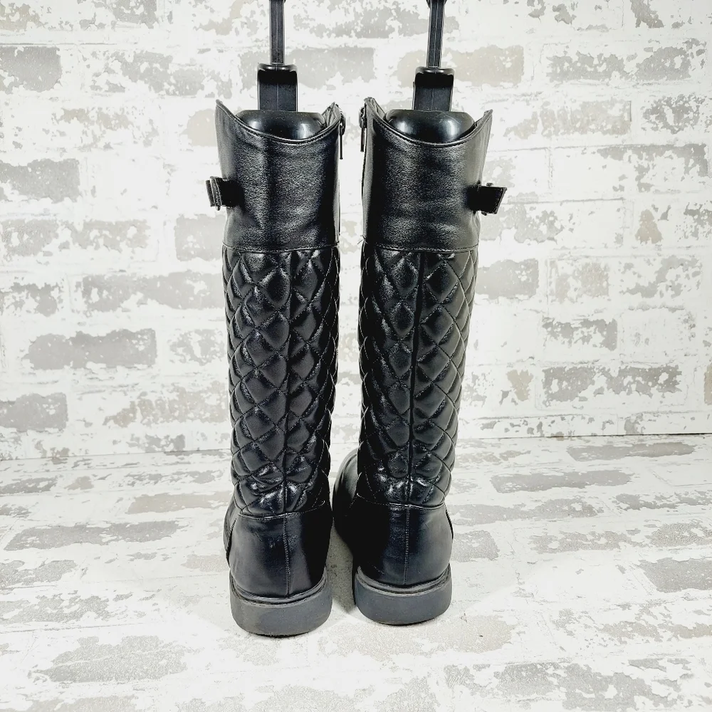 Nordstrom Aubrey Black Faux Leather Quilted Knee High Boots B622